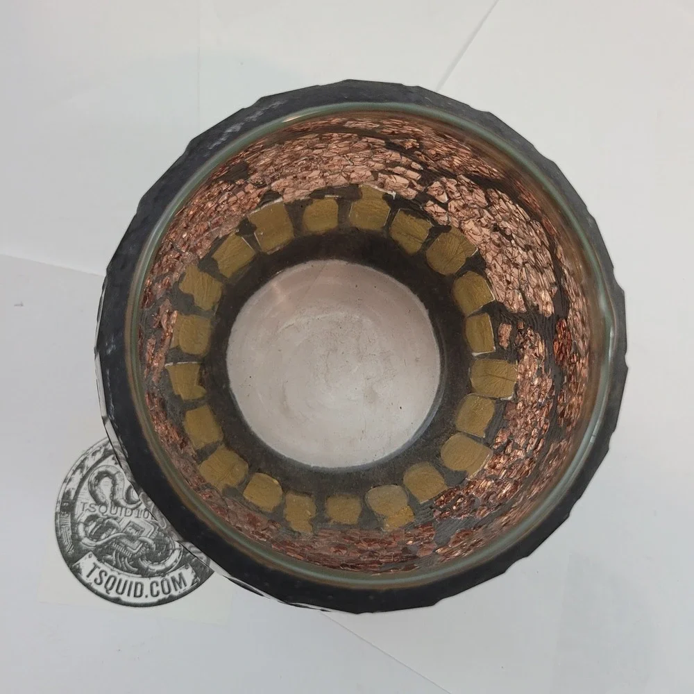 Mosaic Glass Votive Candle Holder Amber Copper Iridescent Boho Mosaic Decor